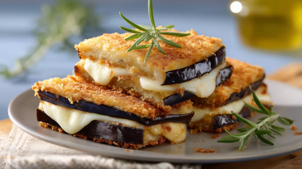 Gebackenes Auberginen Sandwich mit Mozzarella