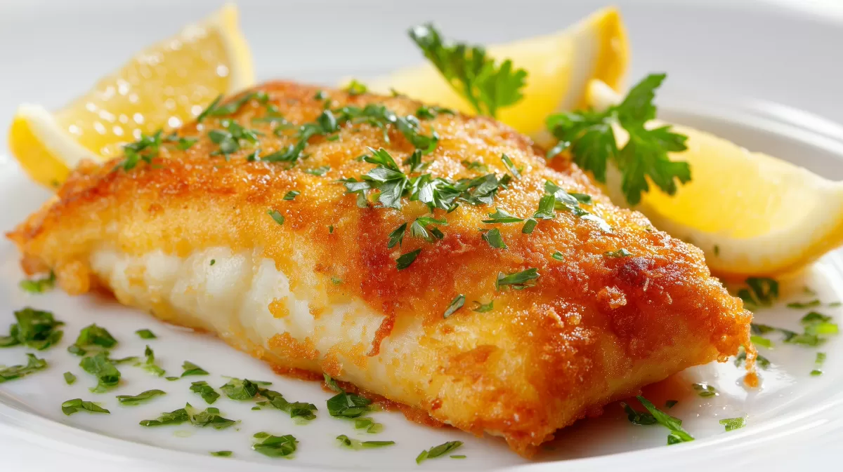 Gebackenes Seelachsfilet mit Zitrone und Petersilie