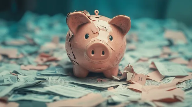 Geborstenes Sparschwein - Zeichen finanziellen Zusammenbruchs