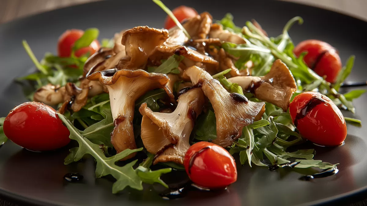 Gebratene Austernpilze auf Rucola mit Kirschtomaten