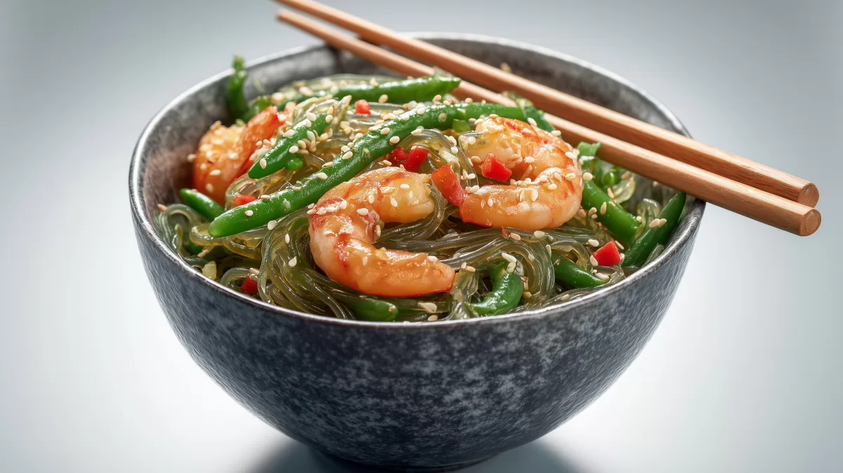 Gebratene Garnelen in würziger Gemüsepfanne