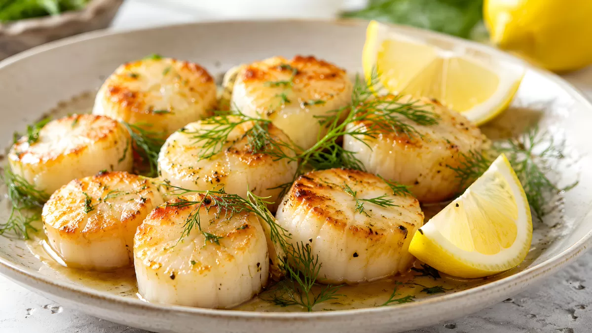 Gebratene Jakobsmuscheln mit Dill und Zitrone