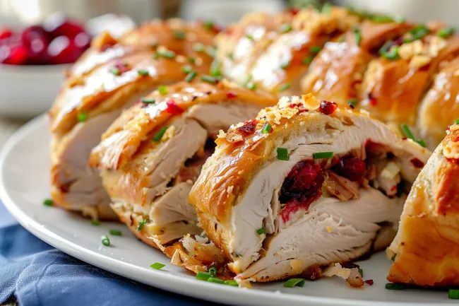 Gebratene Putenbrust gefüllt mit Preiselbeeren