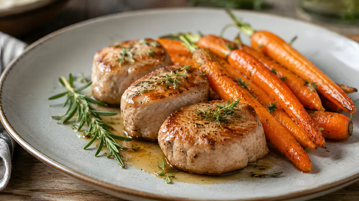 Gebratene Schweinemedaillons mit glasierten Möhren