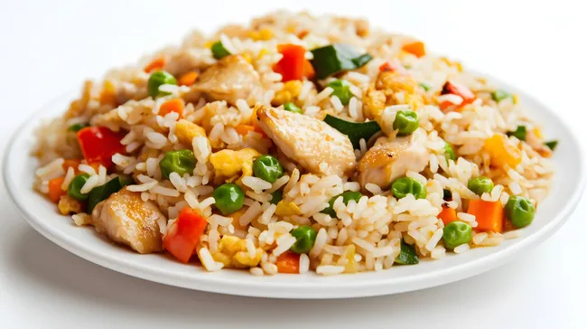 Gebratener Reis mit Gemüse und Hühnchen