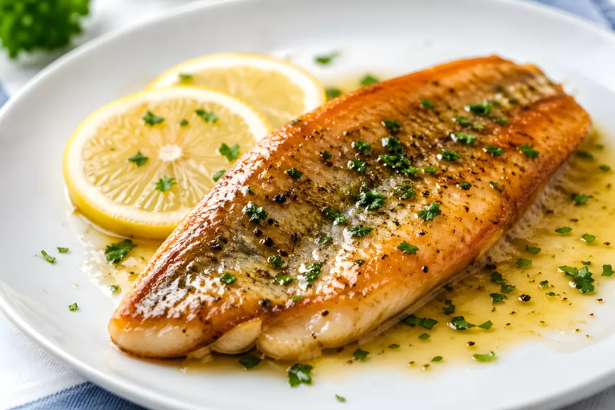 Gebratenes Fischfilet mit Zitrone und Kräuterbutter