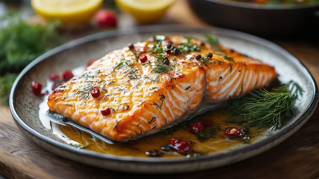 Gebratenes Lachsfilet mit Kräutern und Granatapfel