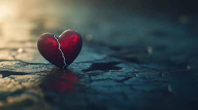 Gebrochenes Herz auf rissigem Boden