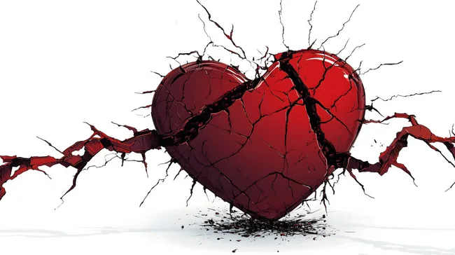 Gebrochenes rotes Herzfragment mit Rissen