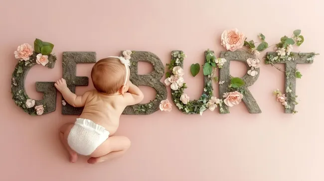 Geburt-Ankündigung mit Blumen und neugeborenem Baby