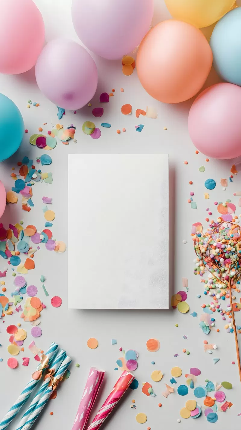 Geburtstagskarte mit Ballons und Konfetti für Whatsapp