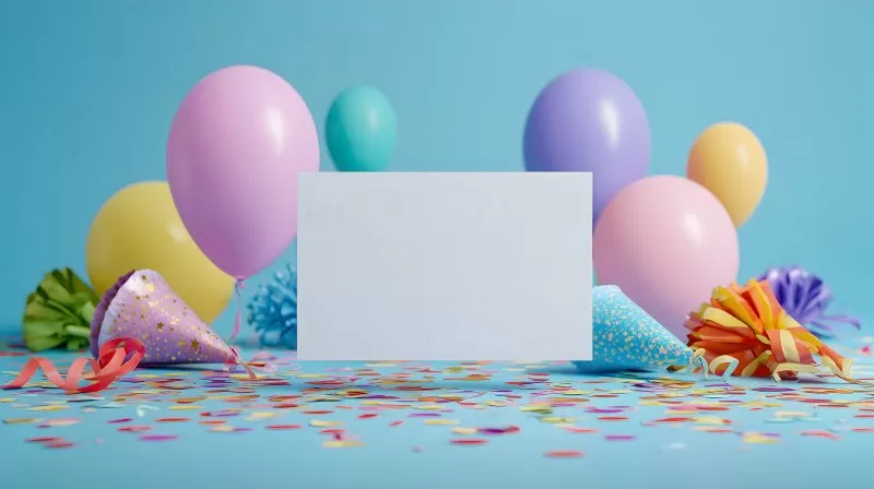 Geburtstagskarte mit schwebenden Luftballons für Facebook