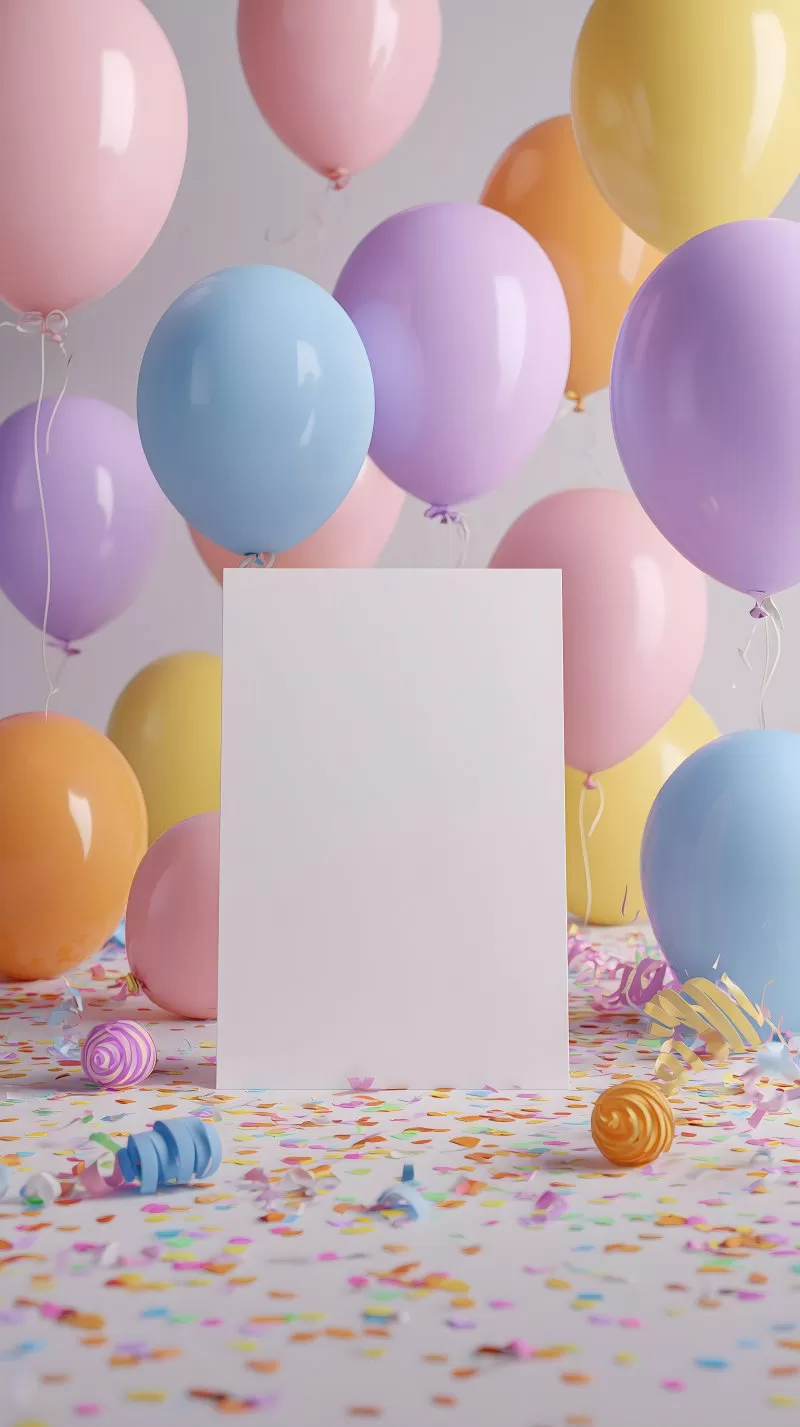 Geburtstagskarte mit schwebenden Luftballons für Instagram