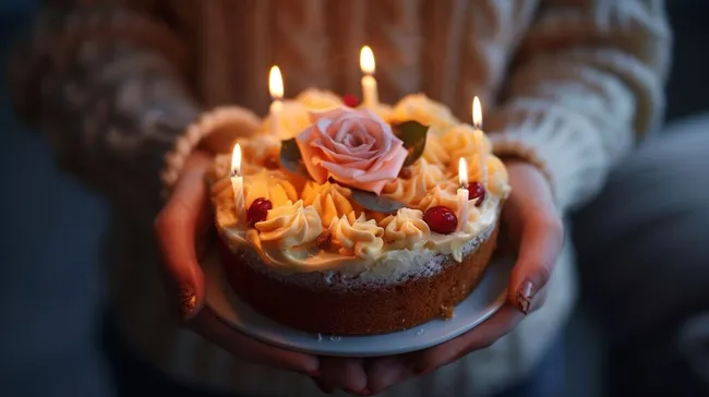 Geburtstagskuchen mit Kerzen und Blumendekor