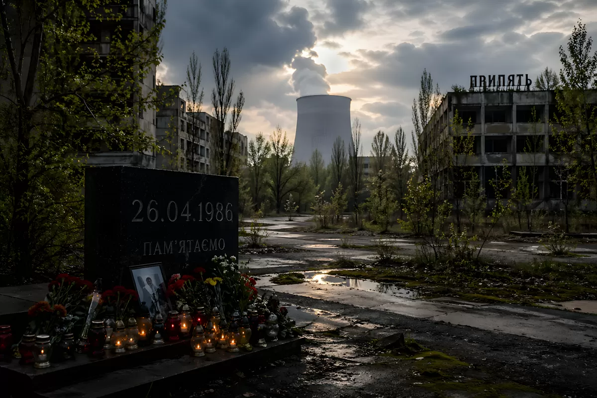 Gedenkstätte Prypjat mit Datum 26. April 1986