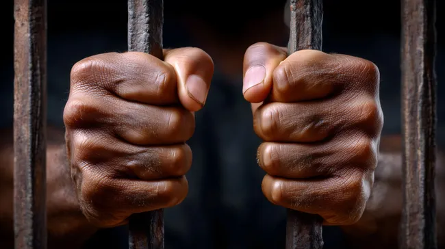 Gefängnishände hinter Gittern