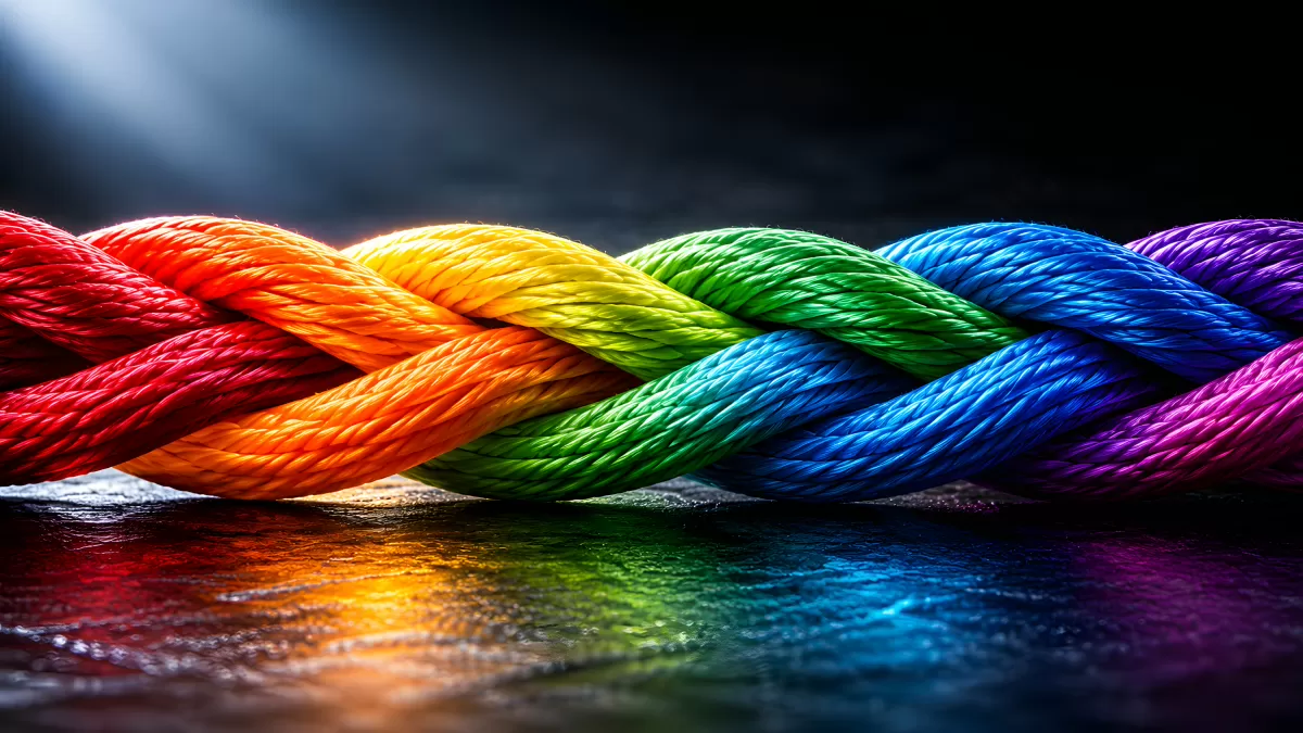 Geflochtenes Regenbogenseil aus bunten Strängen