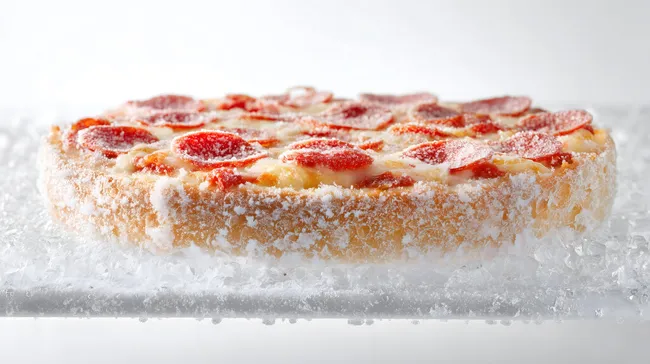 Gefrorene Pepperoni-Pizza auf Eisschicht