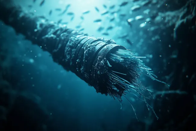 Gefrorenes Unterwasserkabel in eisiger Meerestiefe