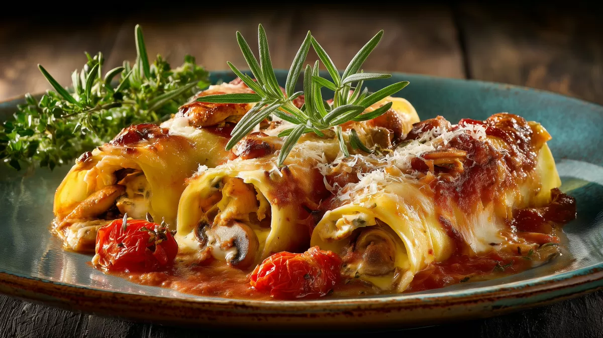 Gefüllte Cannelloni in Tomaten Sugo mit Pilzen