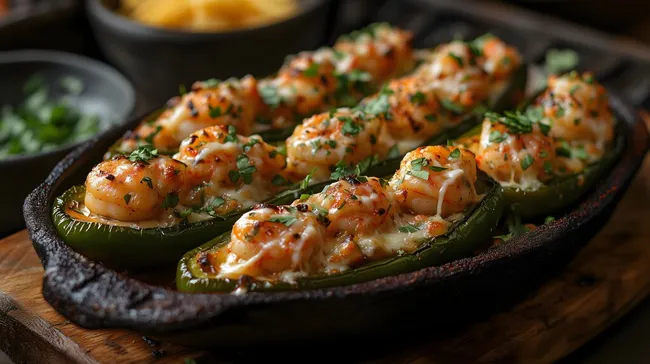 Gefüllte Jalapeños mit würzigen Garnelen und geschmolzenem Käse