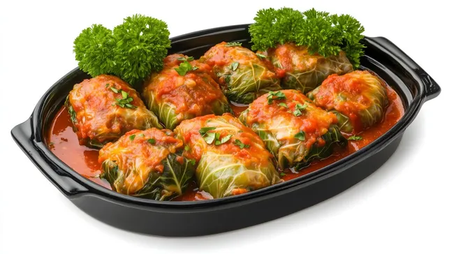 Gefüllte Kohlrouladen in würziger Tomatensauce