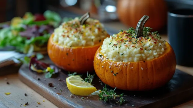 Gefüllte Kürbisse mit Risotto im Herbststil