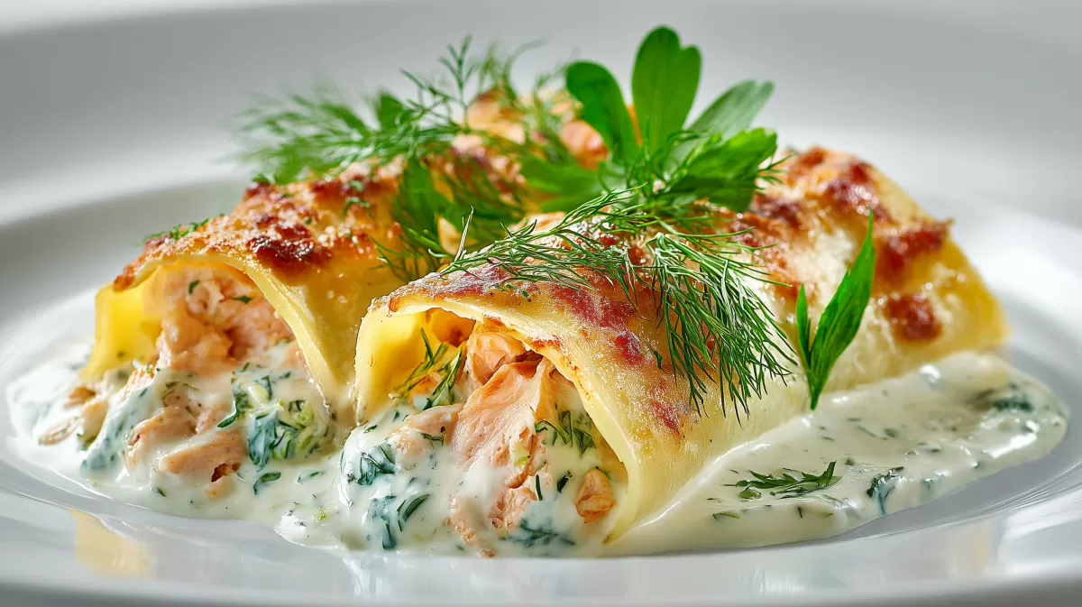 Gefüllte Lachs Cannelloni mit Ricotta und Dill