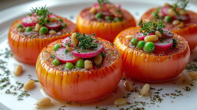 Gefüllte Tomaten mit frischem Gemüse und Kräutern