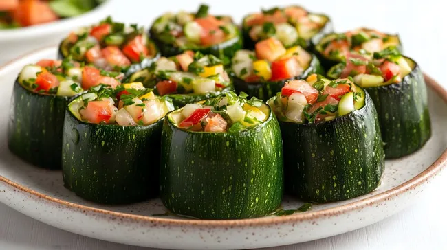 Gefüllte Zucchini mit frischem Gemüse und Kräutern