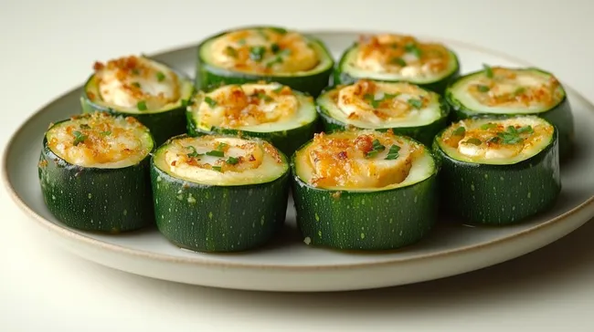 Gefüllte Zucchini-Rollen auf Teller