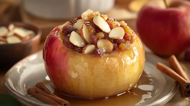 Gefüllter Bratapfel mit Nüssen und Rosinen