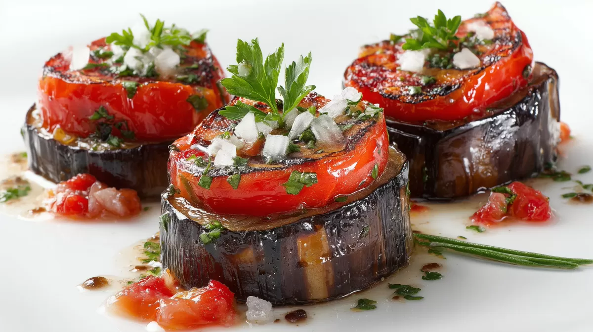 Gegrillte Auberginen Päckchen mit Tomate und Kräutern