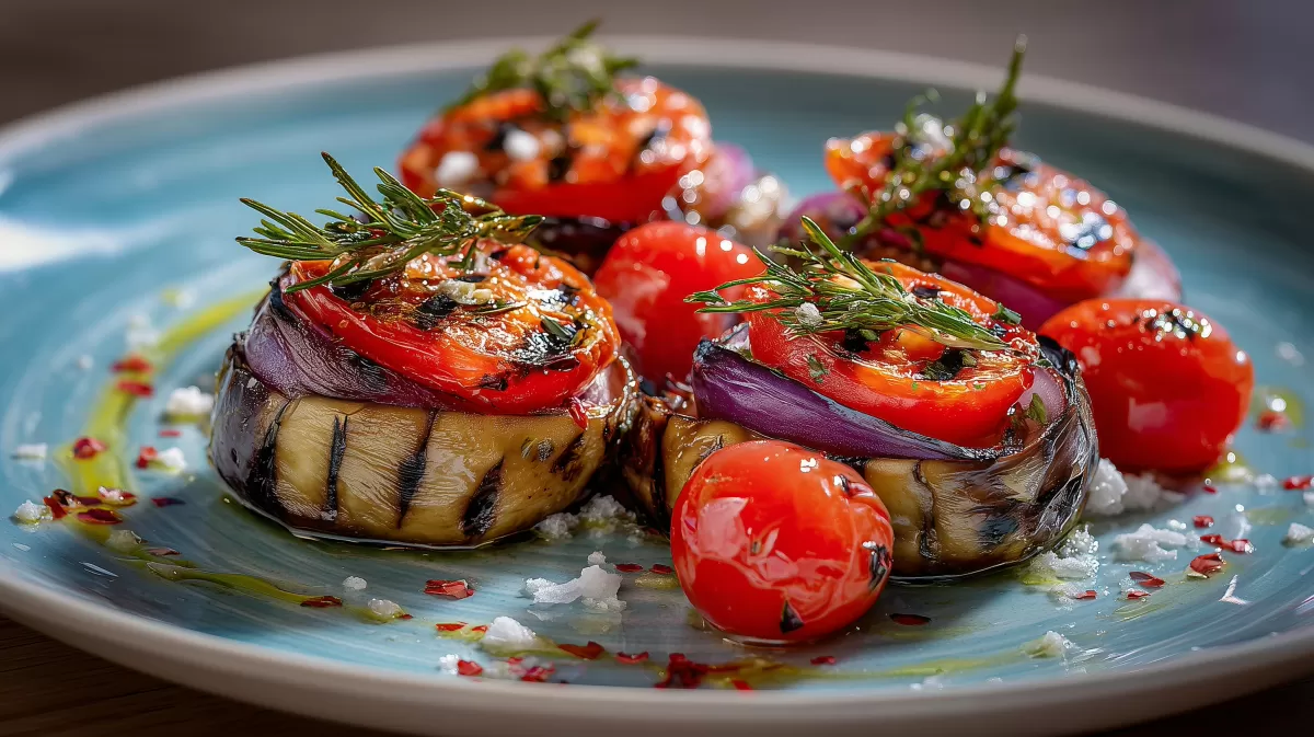 Gegrillte Auberginen Päckchen mit Tomate und Rosmarin