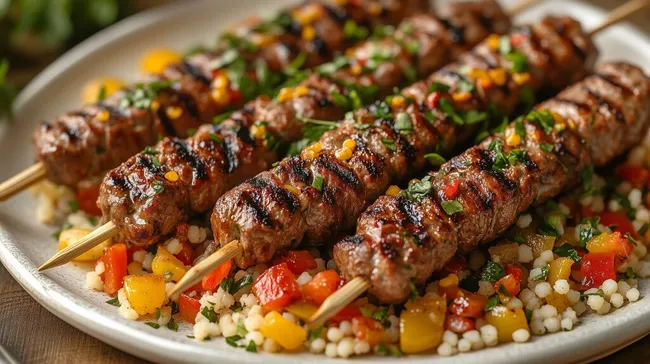 Gegrillte Fleischspiesse mit Gemüsebeilage