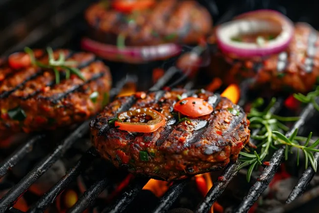Gegrillte Hackfleisch-Burger mit Gemüse