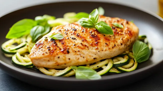 Gegrillte Hähnchenbrust auf Zucchininudeln