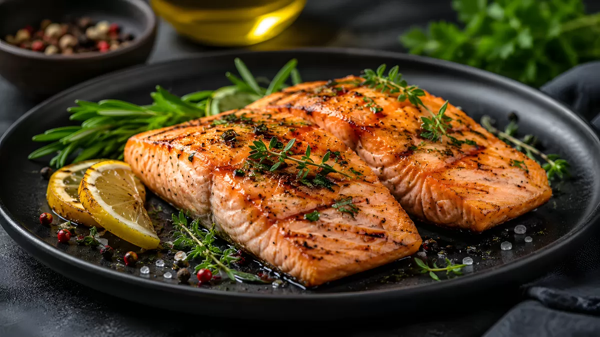 Gegrillte Lachsfilets mit Kräutern und Zitrone