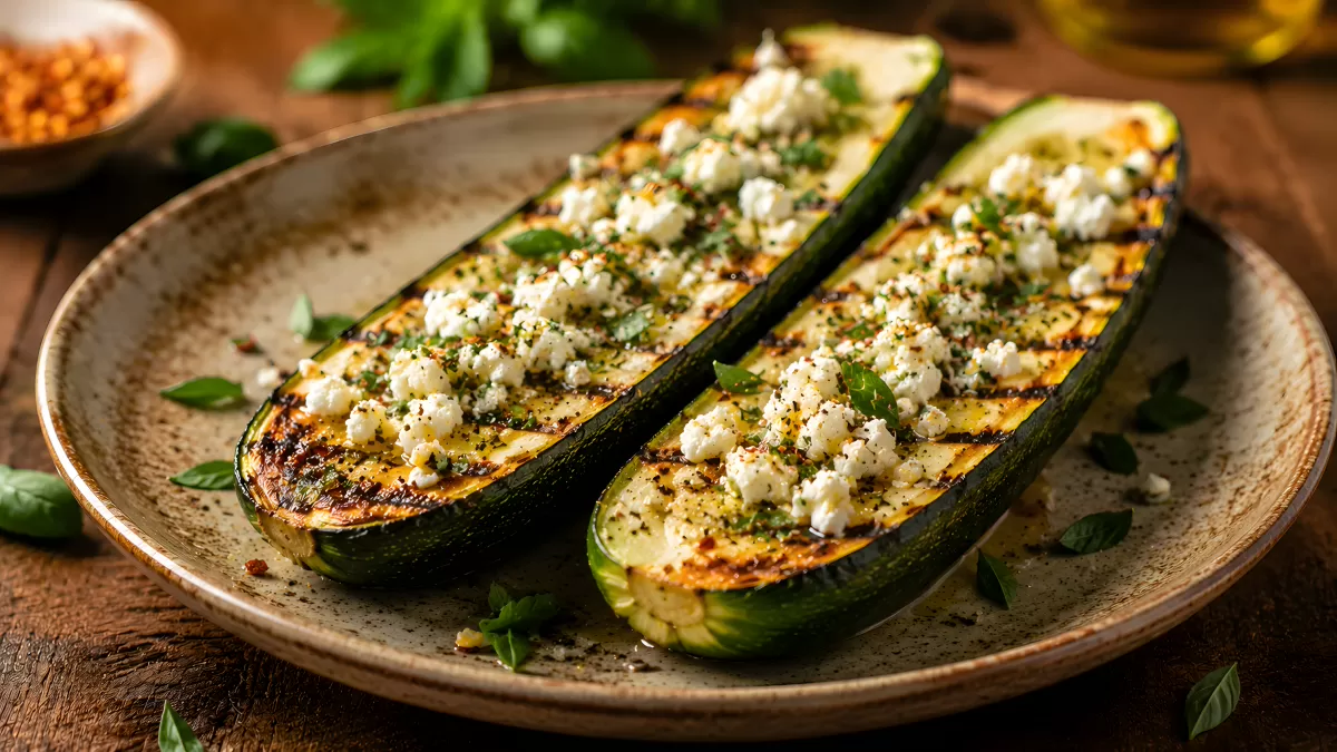 Gegrillte Zucchini mit Feta und frischen Kräutern