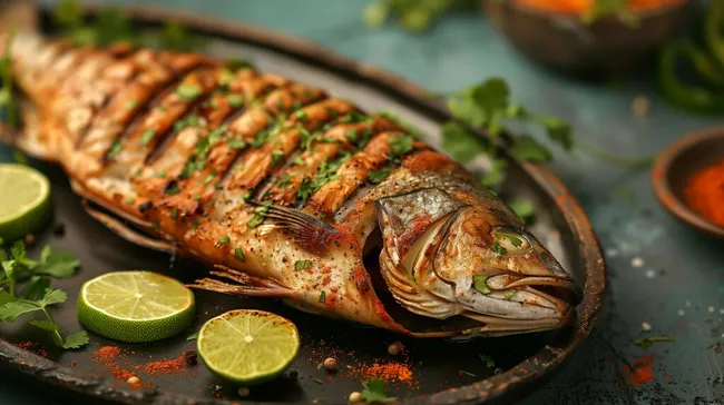 Gegrillter Fisch mit Kräutern und Limette