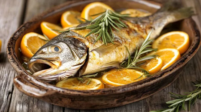 Gegrillter Fisch mit Orangen und Rosmarin