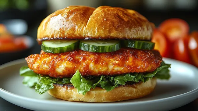 Gegrillter Fischerburger mit Gurkenscheiben und Salat