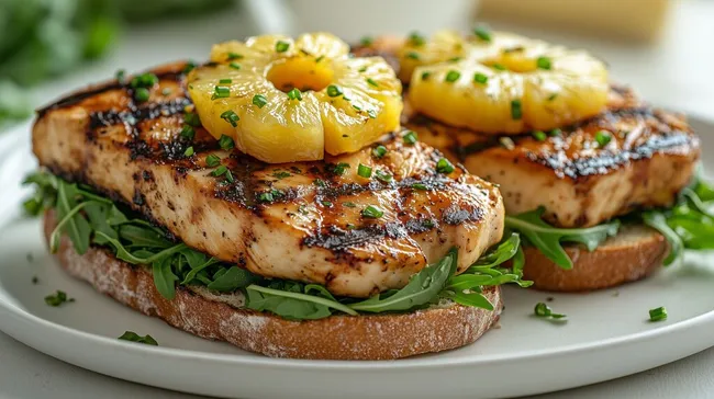 Gegrillter Hühnchensandwich mit Ananasringen
