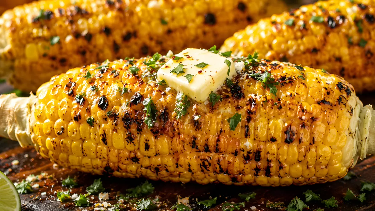 Gegrillter Maiskolben mit Butter und Kräutern