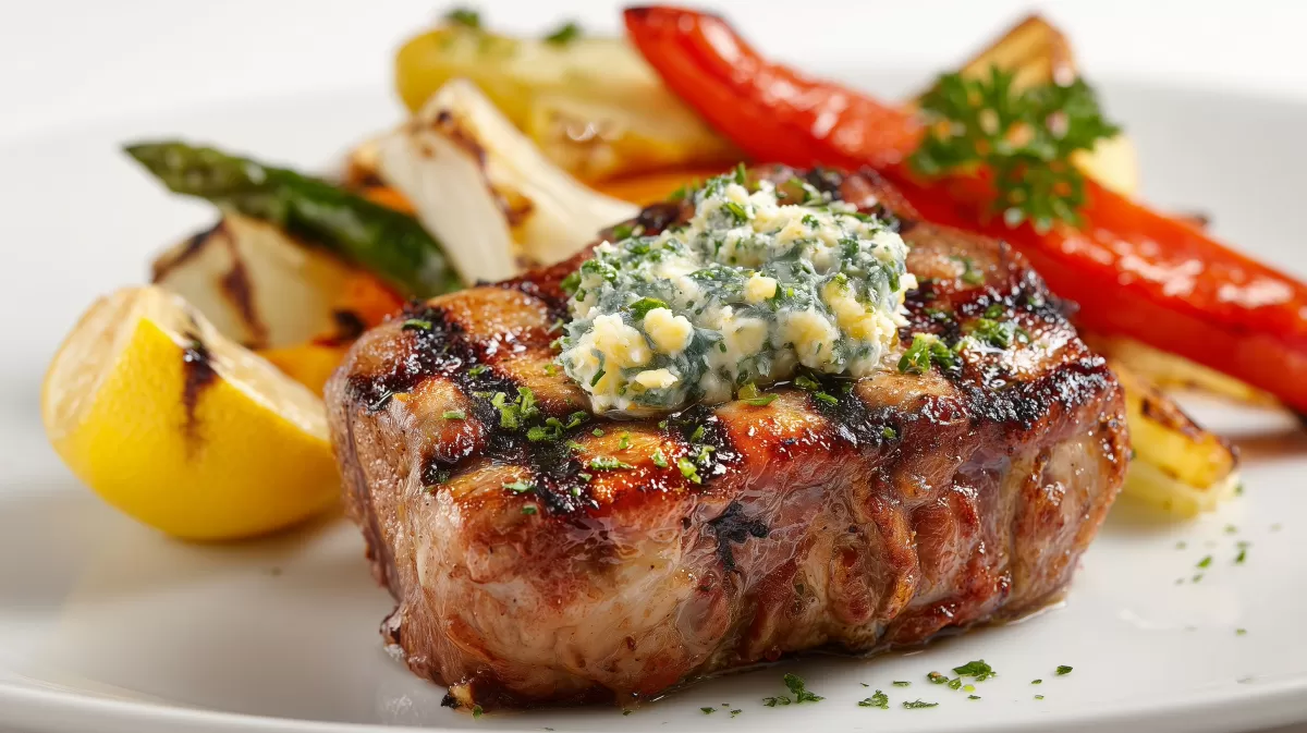 Gegrillter Schweinekamm mit Kräuterbutter & Gemüse