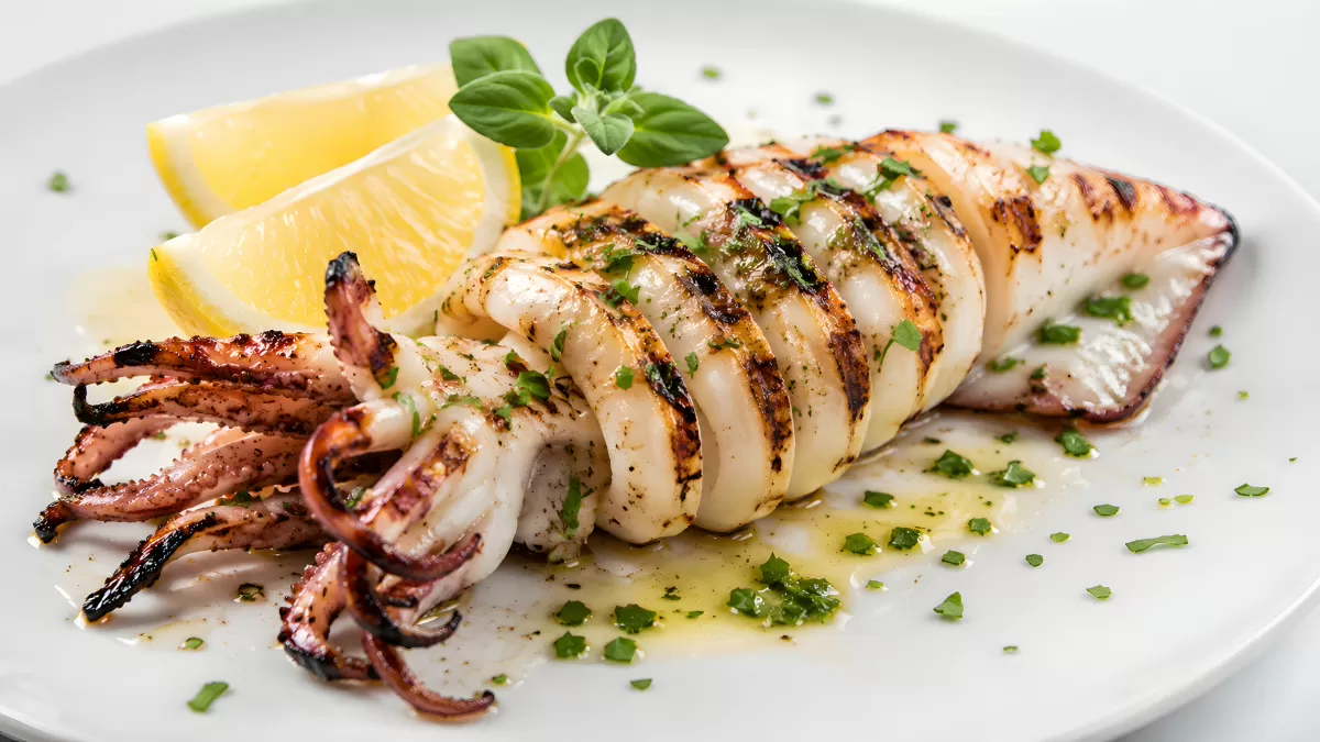 Gegrillter Tintenfisch mit Zitrone und Kräutern