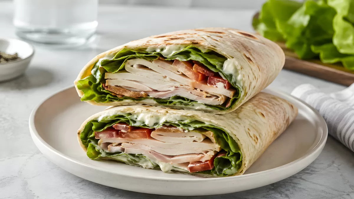 Gegrillter Tortilla-Wrap mit Truthahn und Gemüse