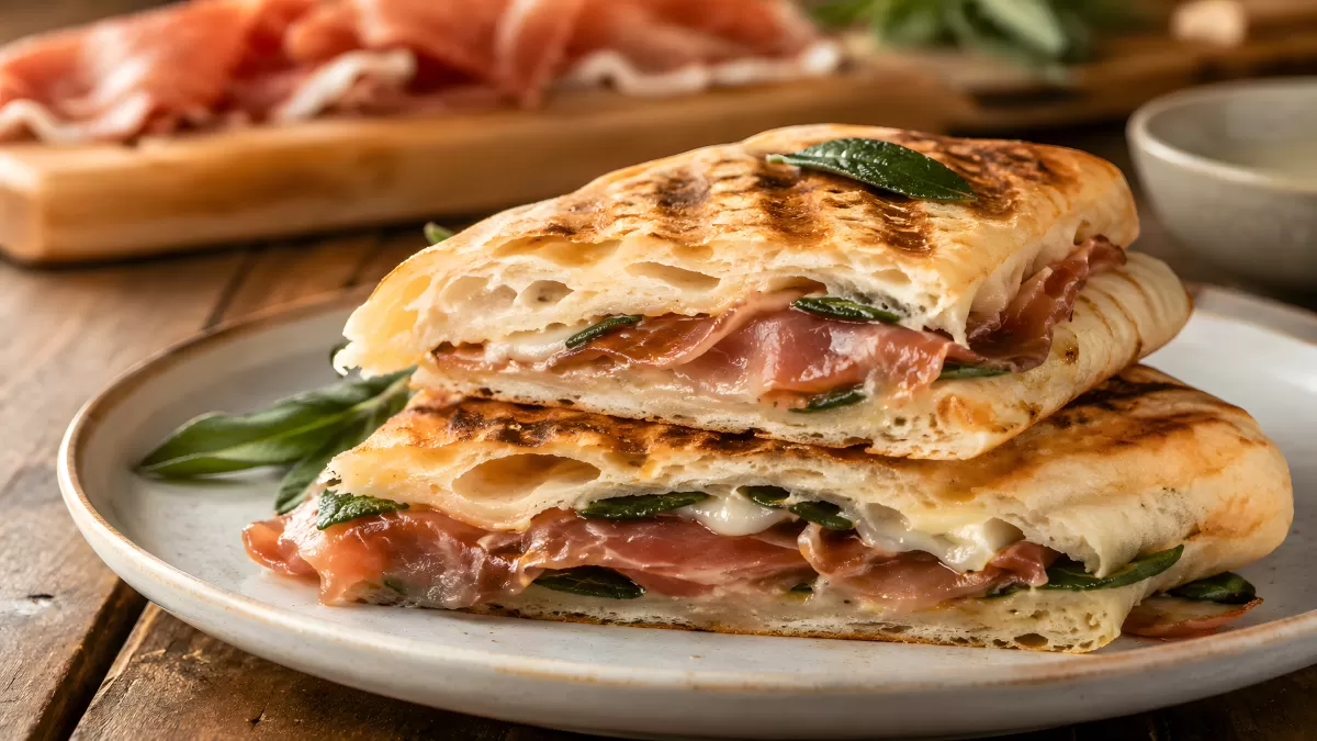 Gegrilltes Ciabatta mit Prosciutto und Salbei