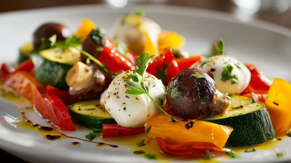 Gegrilltes Gemüse-Antipasti mit frischem Mozzarella