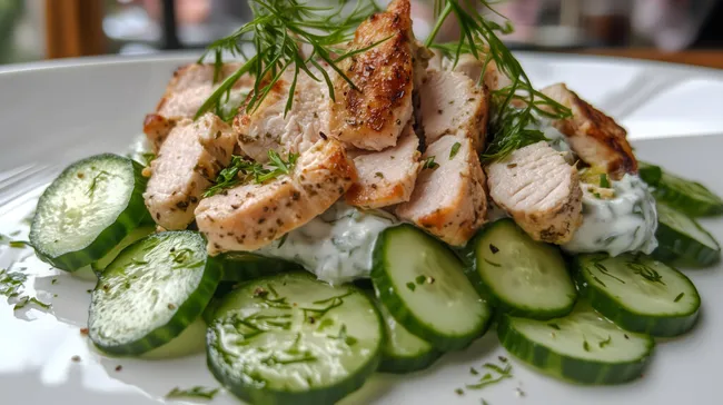 Gegrilltes Hähnchen mit knackigem Gurkensalat